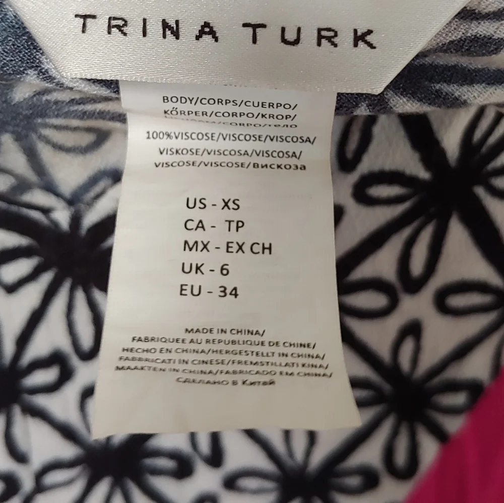 Trina Turk Black Swim Coverup with Pink and White Chevron Print